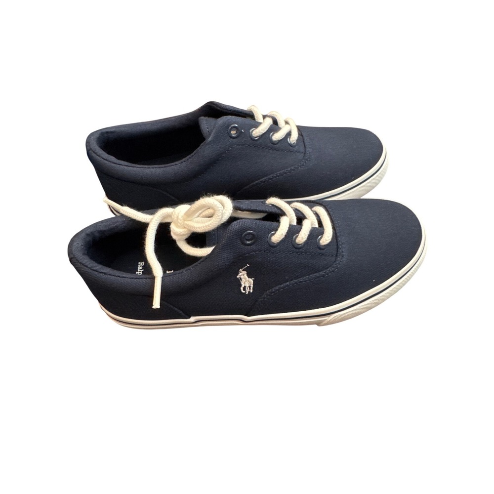 Polo Ralph Lauren Keaton Navy Blue Canvas Sneakers Kids Size 2 RF103398 NEW